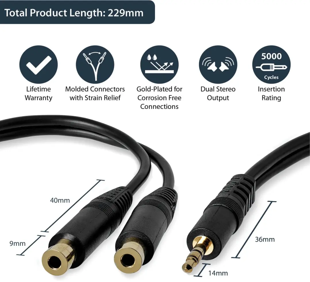 Startech MUY1MFF 3,5mm Splitterkabel - Verguld - 0,2m