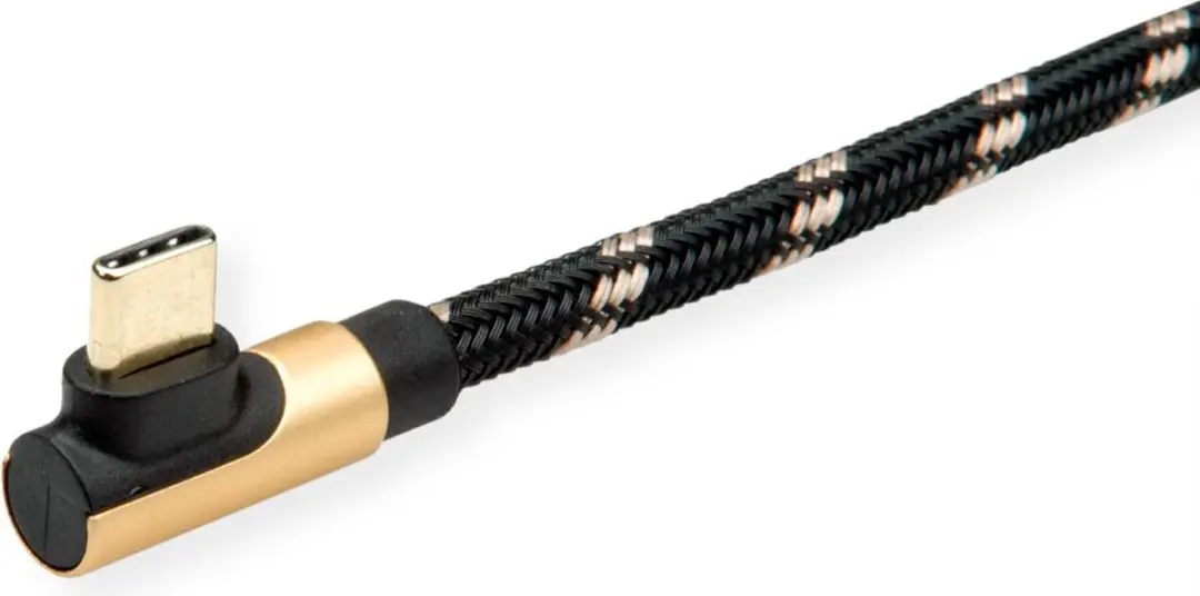 Roline GOLD USB 2.0 Kabel USB-A naar USB-C 90° - 0,8m - Zwart/Goud