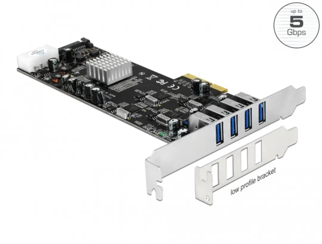 Delock PCIe x4 Kaart 4x USB 3.0 Quad Channel