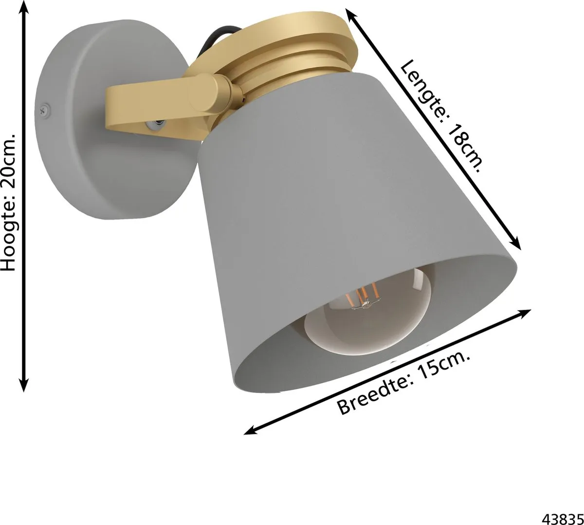 Eglo Twicken Spot E27 20cm - Grijs/Goud - afbeelding 6 van 6