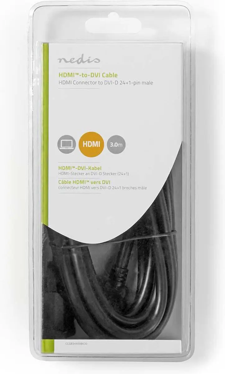Nedis HDMI Kabel DVI-D 24+1-Pins 3m - Zwart