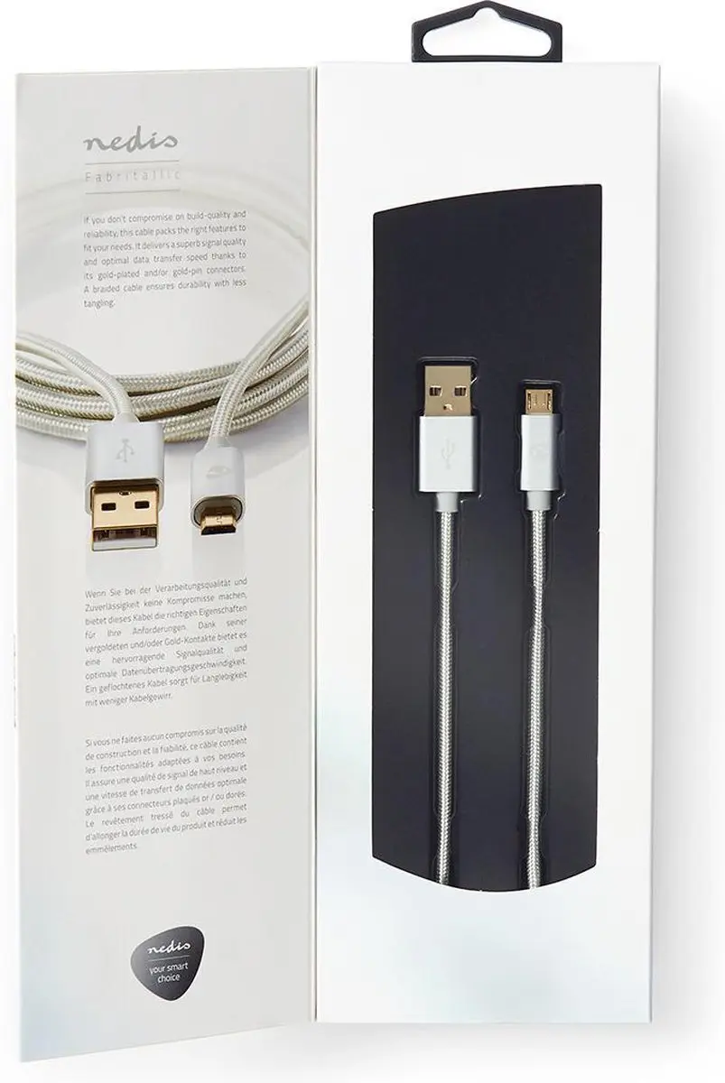 Nedis USB 2.0 Kabel A-MicroB 15W 480Mbps 1m - Verguld - Aluminium - afbeelding 6 van 6