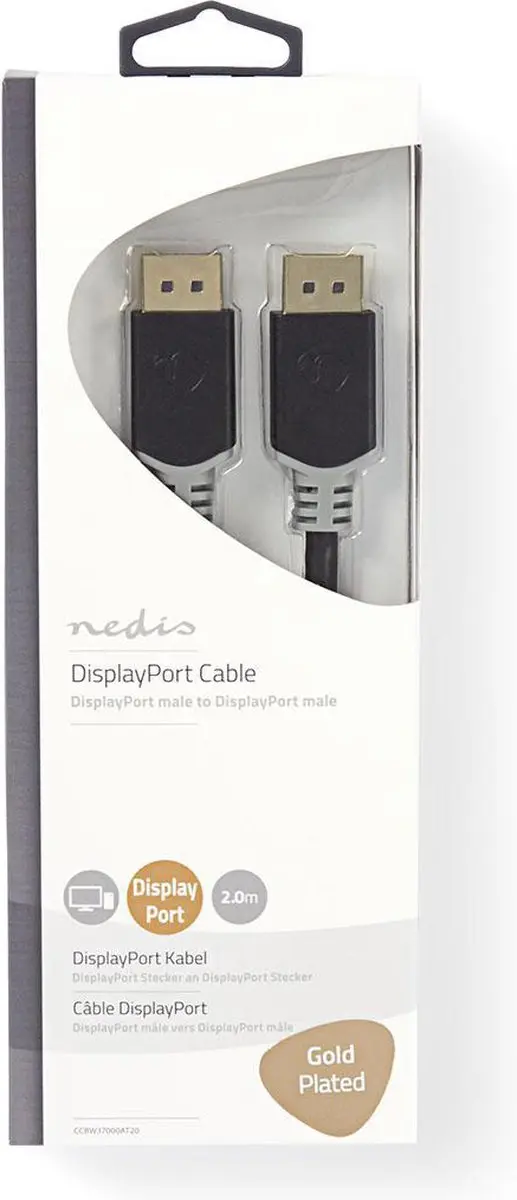 Nedis DisplayPort Kabel CCBW37000AT20 - 4K@60Hz - 2m - Verguld - Antraciet