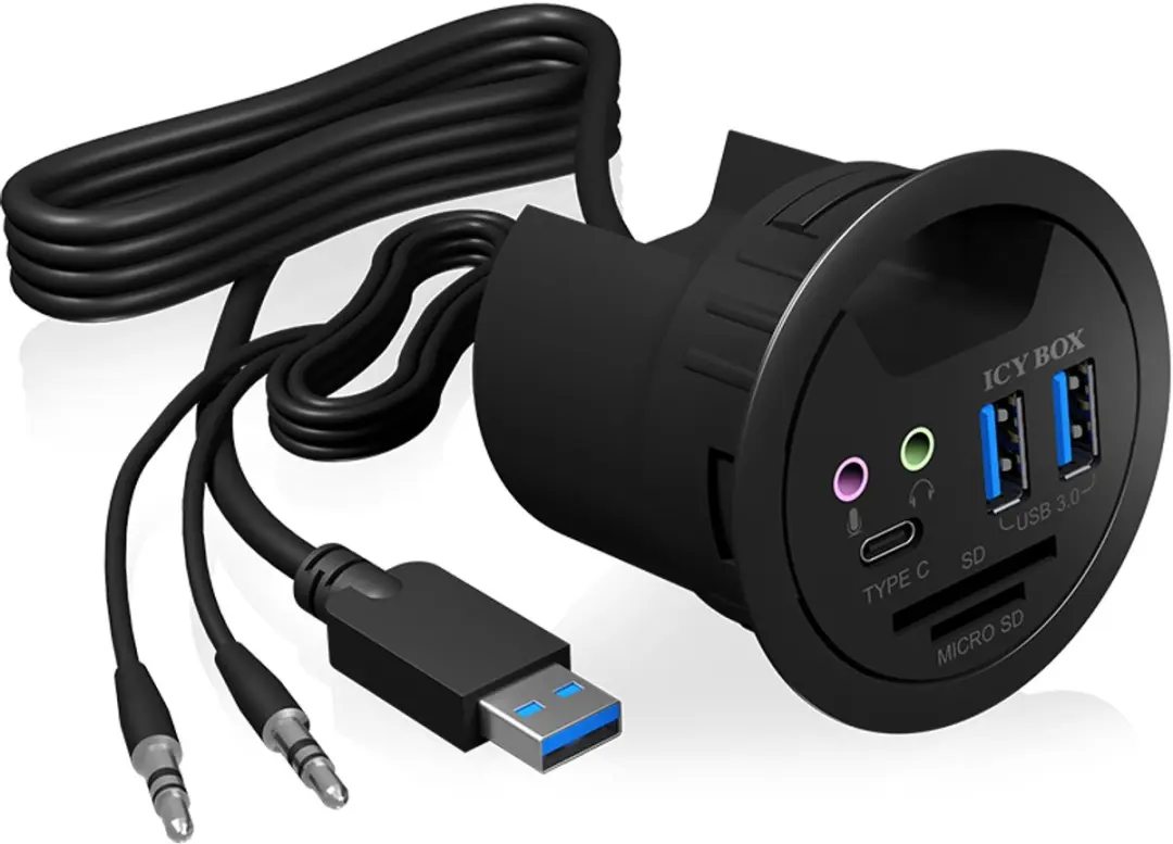 Icy Box 60304 USB 3.0 In-Desk Hub - 3 Poorten - Zwart