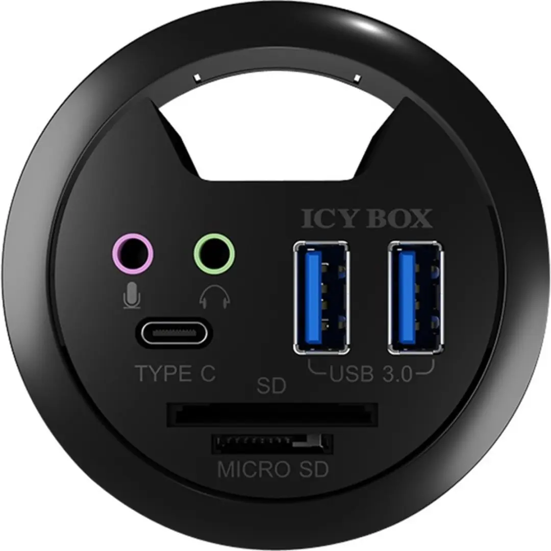 Icy Box 60304 USB 3.0 In-Desk Hub - 3 Poorten - Zwart