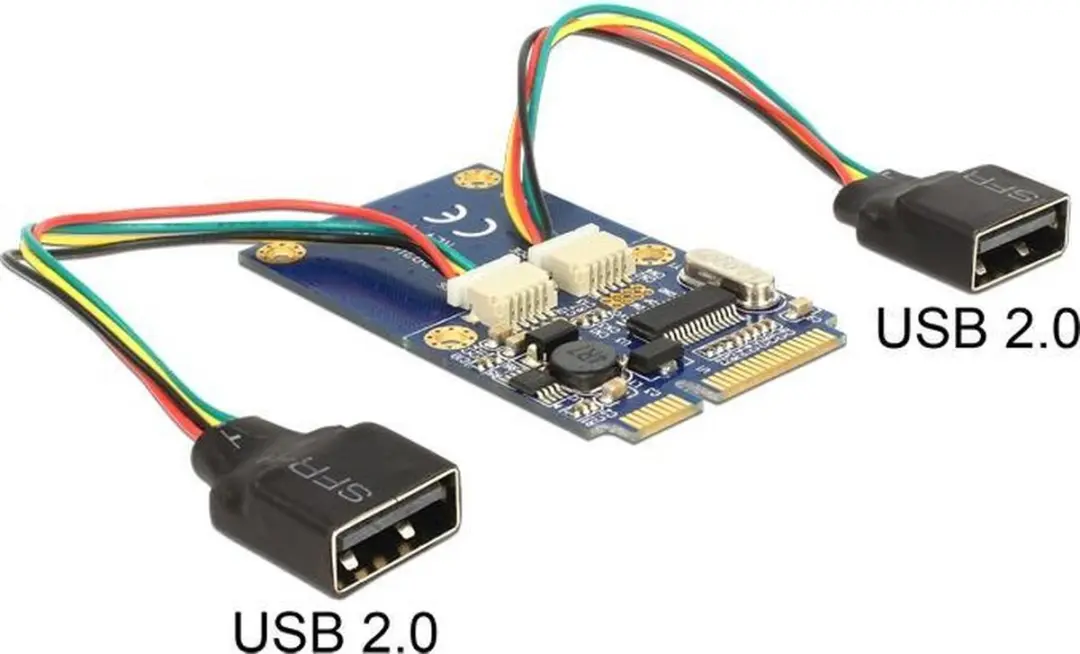 Delock Mini PCIe I/O Kaart 2x USB 2.0 Type-A - Zwart/Blauw