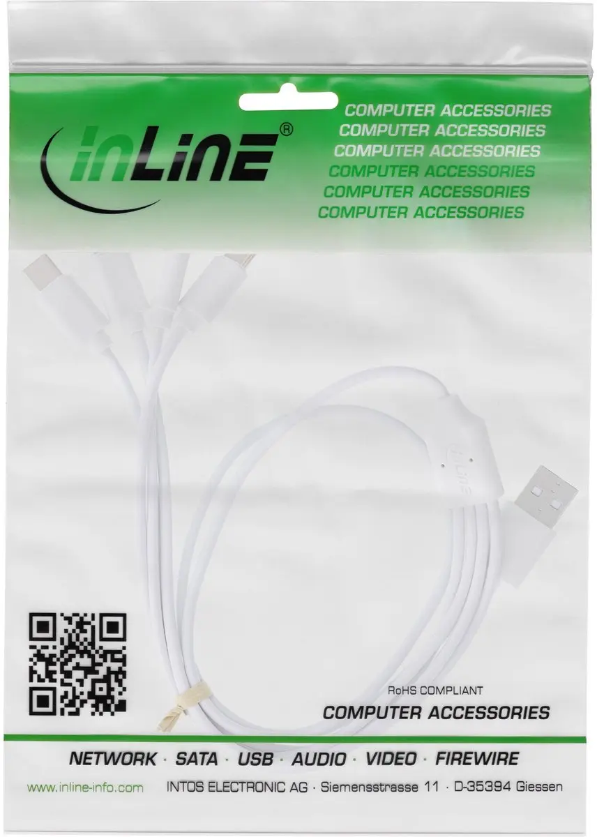 InLine USB 4-in-1 Y-kabel 1m - USB-A naar 4x USB-C Wit