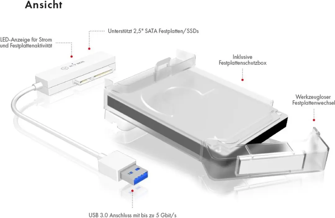 Icy Box IB-AC703-U3 2,5" HDD Behuizing - USB 3.2 Gen 1