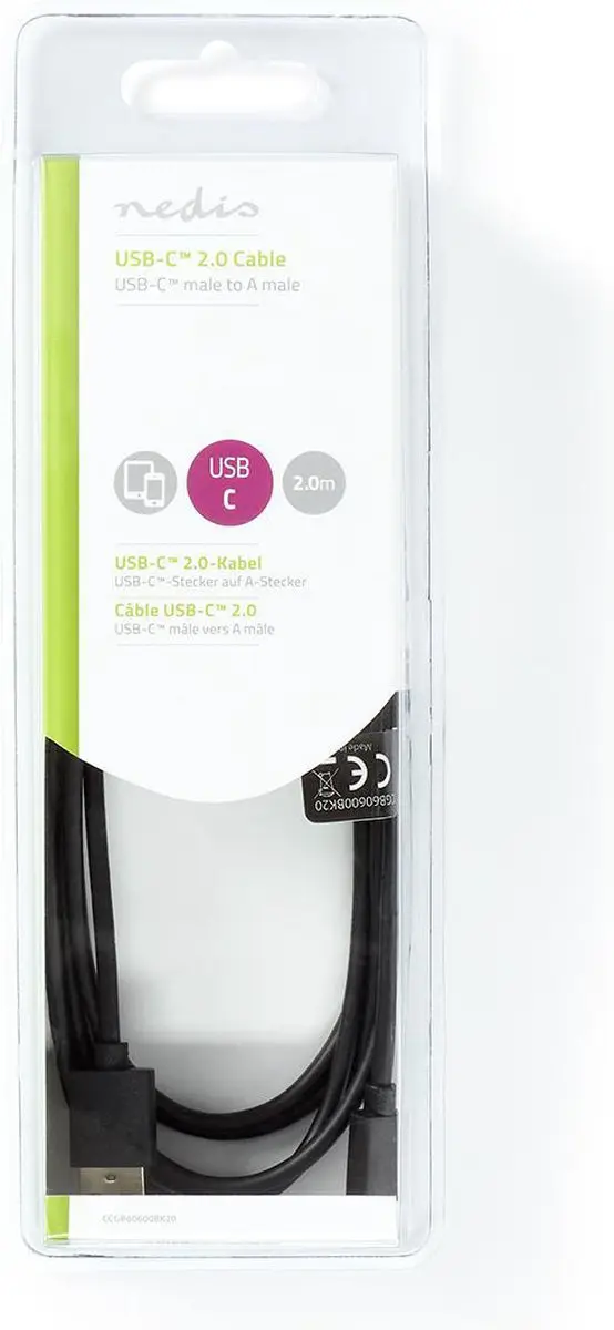 Nedis USB 2.0 USB-A naar USB-C Kabel 15W 480Mbps 2m - Zwart