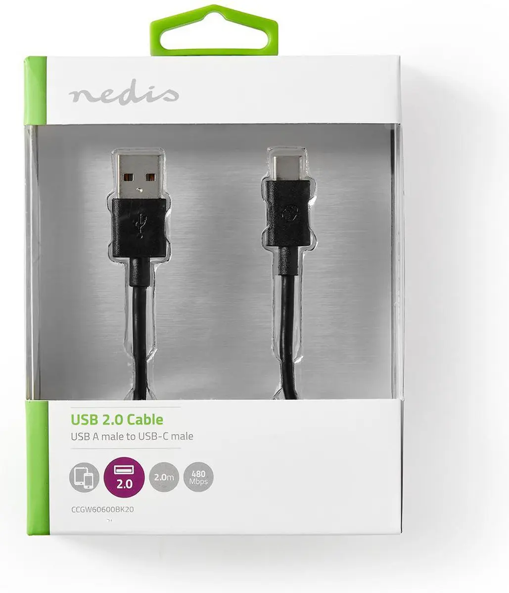 Nedis USB 2.0 USB-A naar USB-C Kabel 15W 480Mbps 2m - Zwart