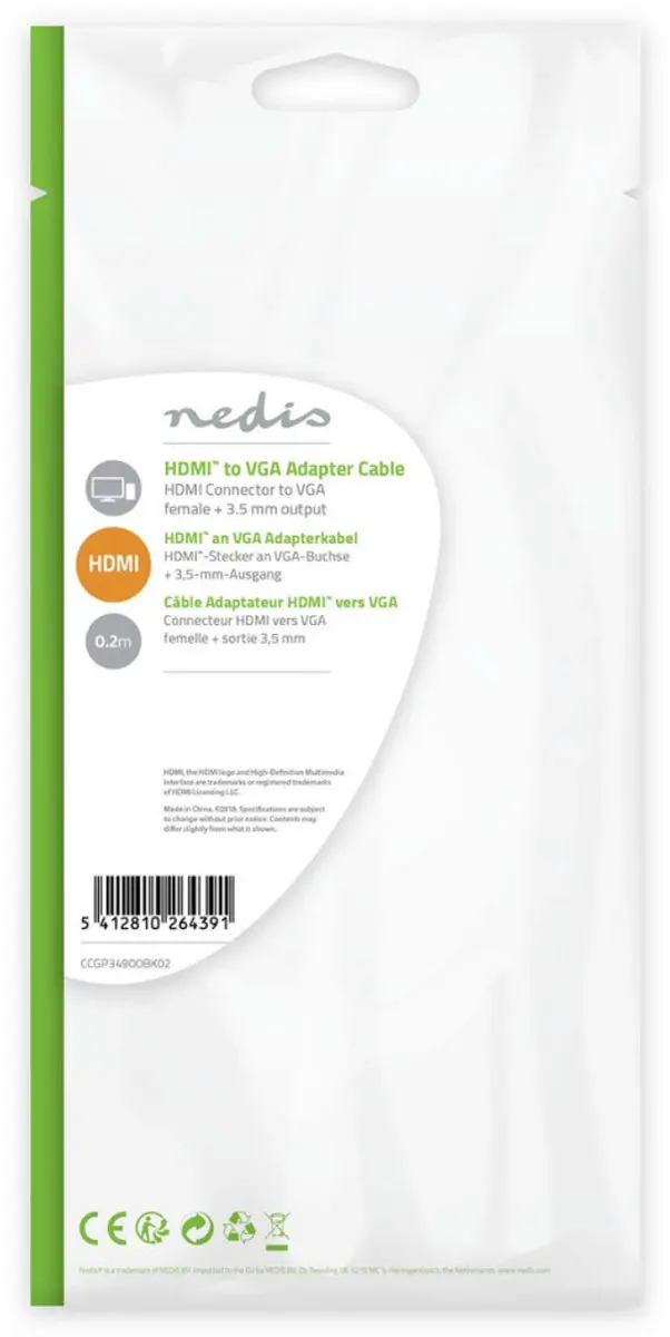 Nedis HDMI naar VGA Kabel 0.2m - Zwart