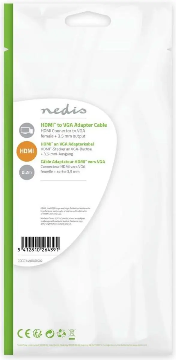 Nedis HDMI naar VGA Kabel 0.2m - Zwart