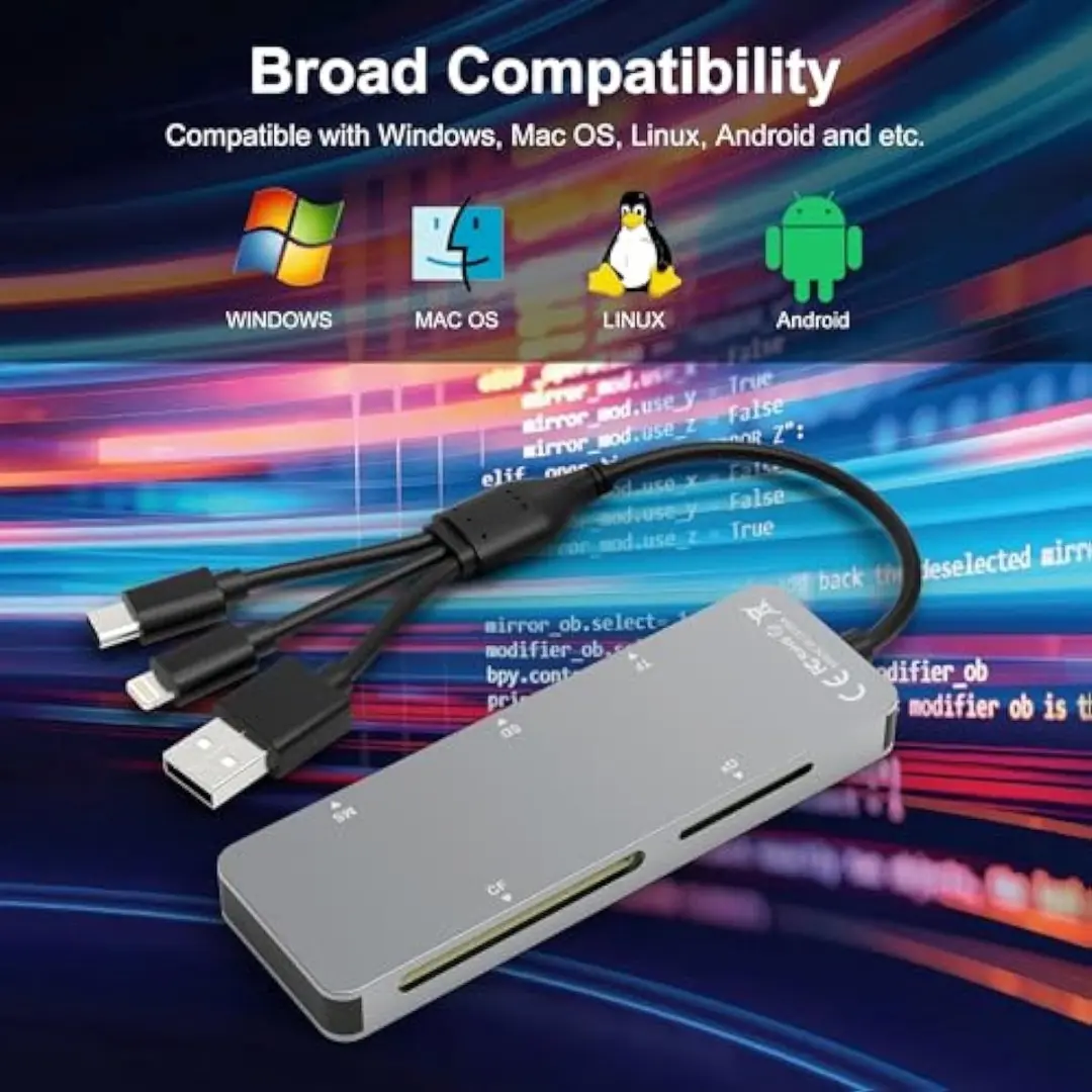 NÖRDIC CRD Kaartlezer SD - USB-A/USB-C/Lightning - Grijs