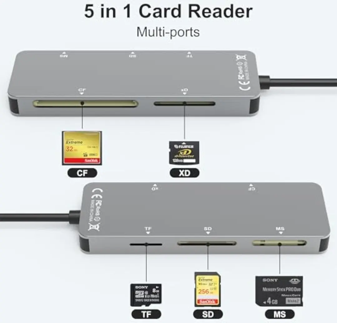 NÖRDIC CRD Kaartlezer SD - USB-A/USB-C/Lightning - Grijs