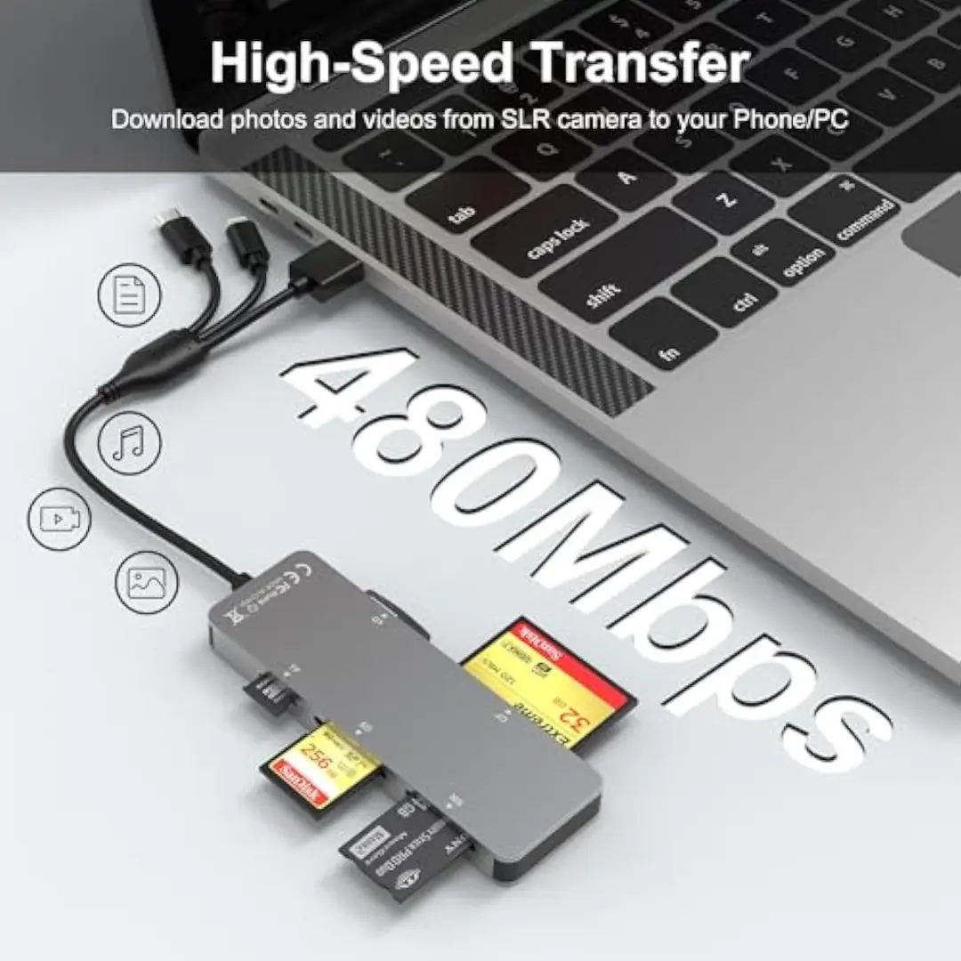 NÖRDIC CRD Kaartlezer SD - USB-A/USB-C/Lightning - Grijs