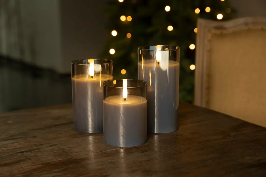 Goobay LED Kaarsen Glas Set 3 Stuks - Grijs/Transparant - afbeelding 6 van 6