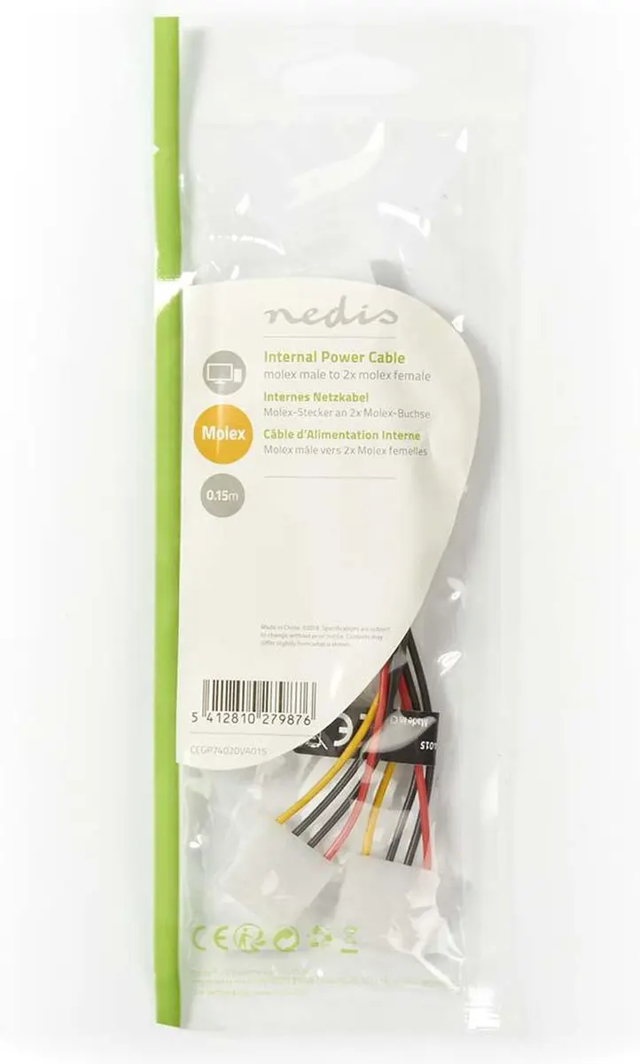 Nedis CCGP74020VA015 Voedingskabel Molex 2x Female - 20cm - Verguld - Multicolor