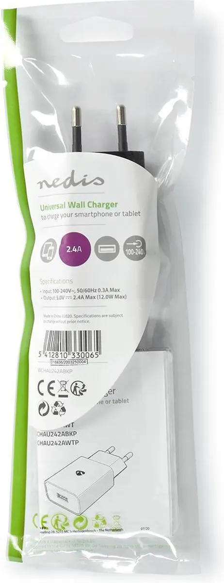 Nedis WCHAU242ABKP Oplader - 12W - USB-A - Zwart