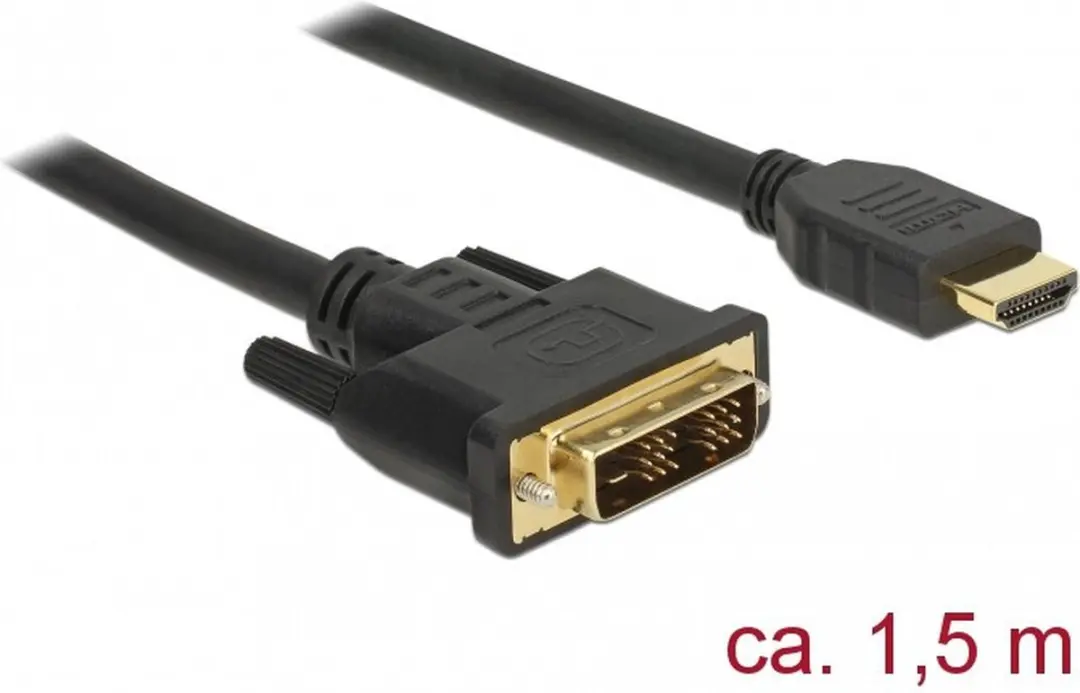 Delock HDMI naar DVI Kabel 1.5m - Bidirectioneel - Zwart