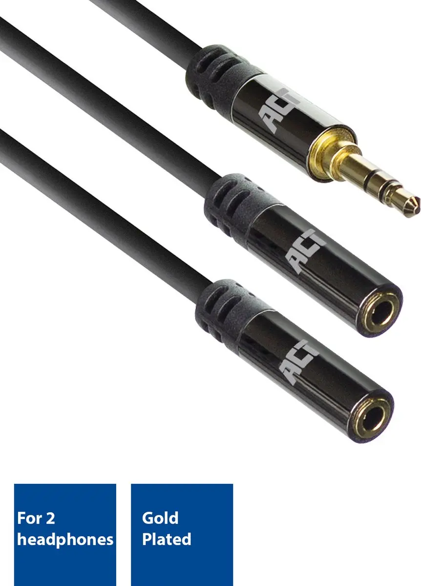ACT AC3620 Audio Splitter 3,5mm Jack - Dual Headphone - 15cm - Zwart