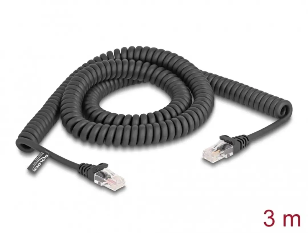 Delock RJ45 Coiled Kabel Cat.5e 3m - Zwart