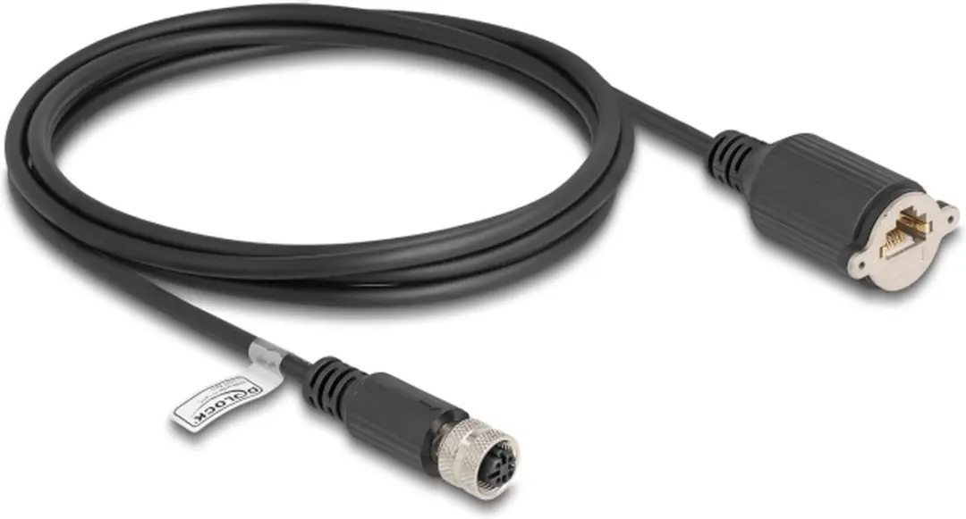 Delock M12 D-coded 4-pin Kabel RJ45 - 2m - Zwart