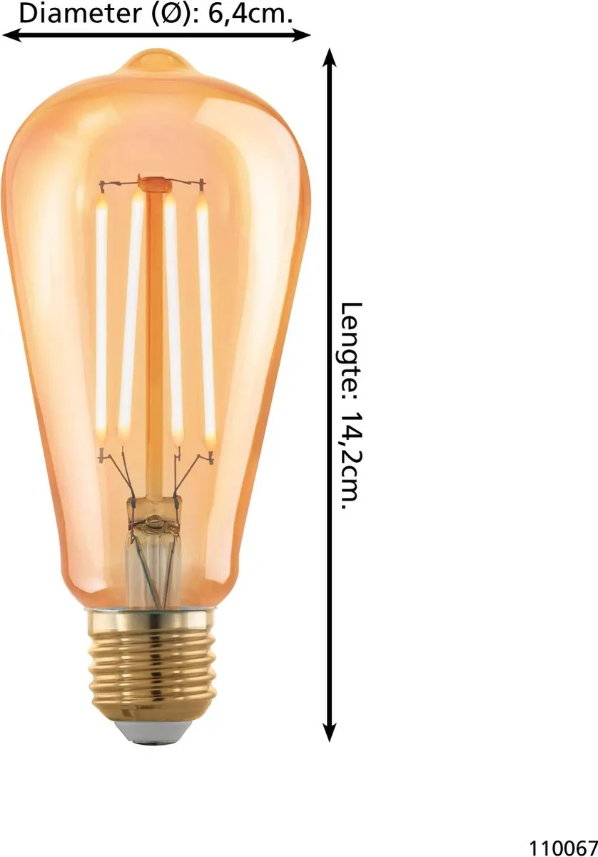 Eglo LED Lamp ST64 E27 4W - Amber - 1700K Dimbaar