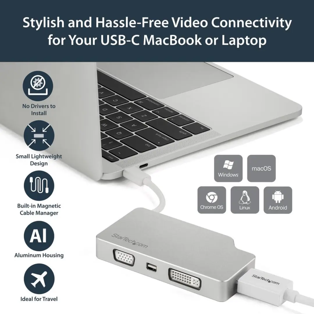 Startech 4-in-1 USB-C A/V Reisadapter 4K - Zwart