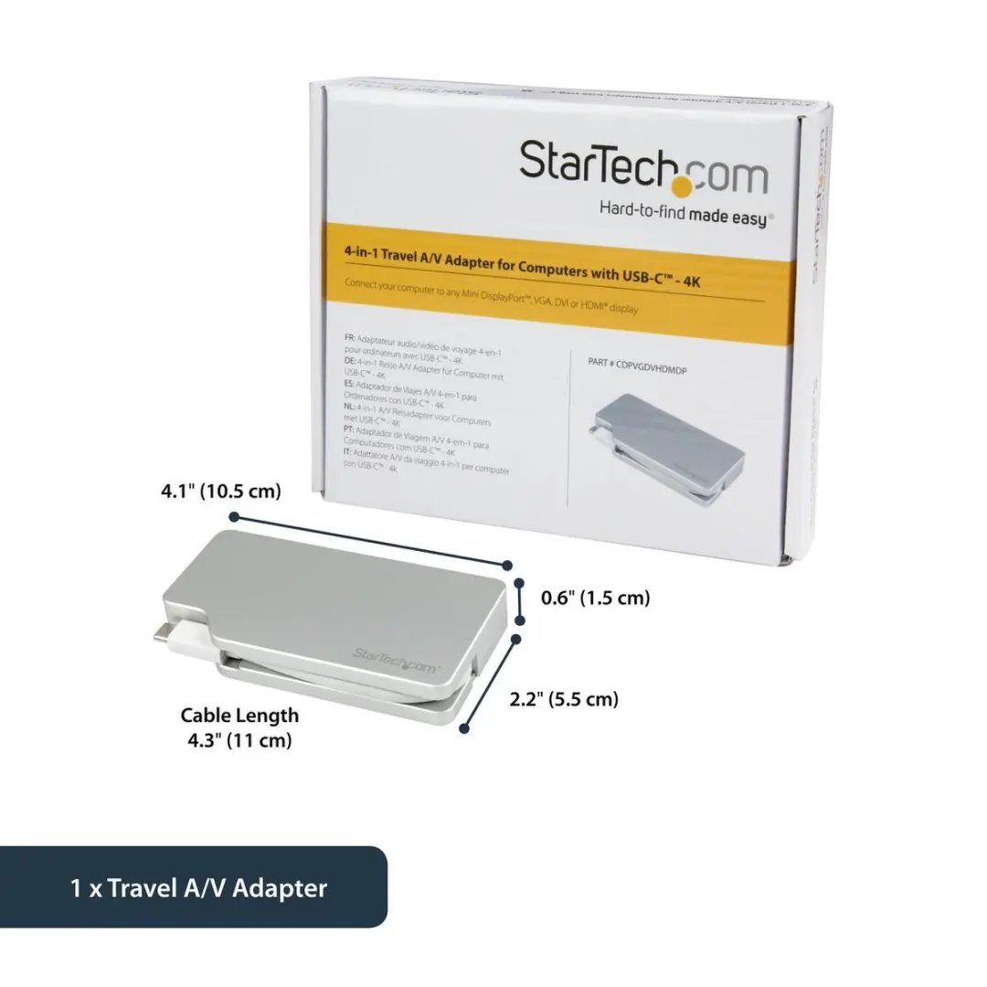 Startech 4-in-1 USB-C A/V Reisadapter 4K - Zwart - afbeelding 6 van 6