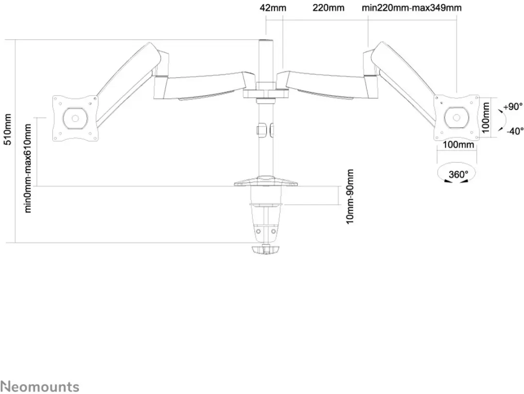 Neomounts FPMA-D950D Monitorarm 2 schermen - 10-27" - 0-9 kg/scherm - Zilver - afbeelding 6 van 6