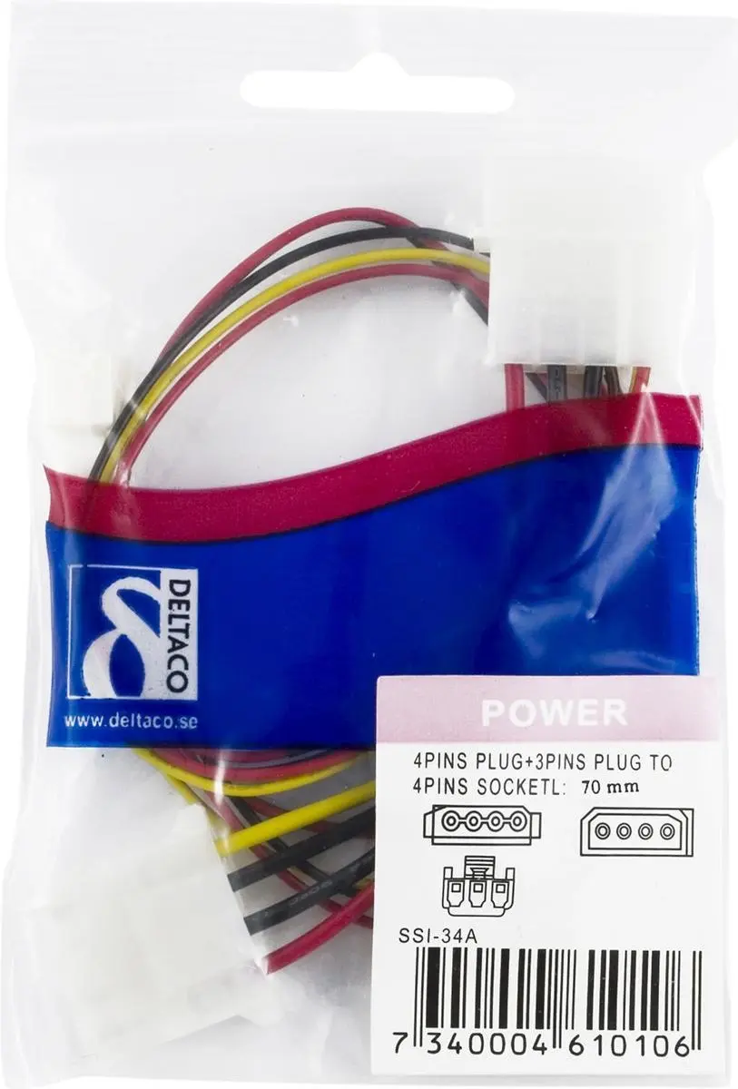Deltaco SSI-34A Kabeladapter - 2x 3-pin / 2x 4-pin - Zwart/Rood/Geel
