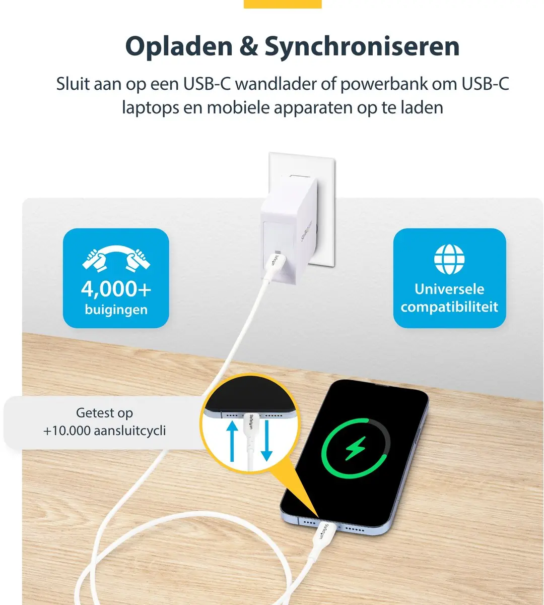 Startech USB2CC2MNCWHE USB-C Laadkabel 60W - Wit