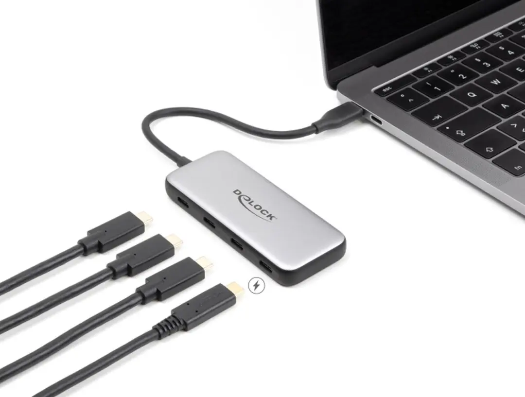 Delock 64261 USB-C Hub 4x USB-C - 10Gbps - 85W PD - Zwart/Grijs