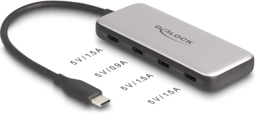 Delock 64261 USB-C Hub 4x USB-C - 10Gbps - 85W PD - Zwart/Grijs