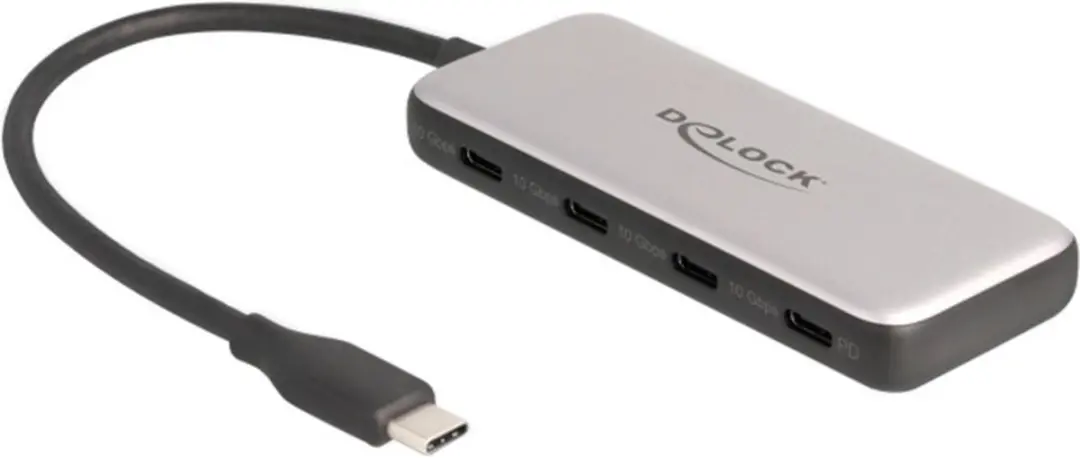 Delock 64261 USB-C Hub 4x USB-C - 10Gbps - 85W PD - Zwart/Grijs