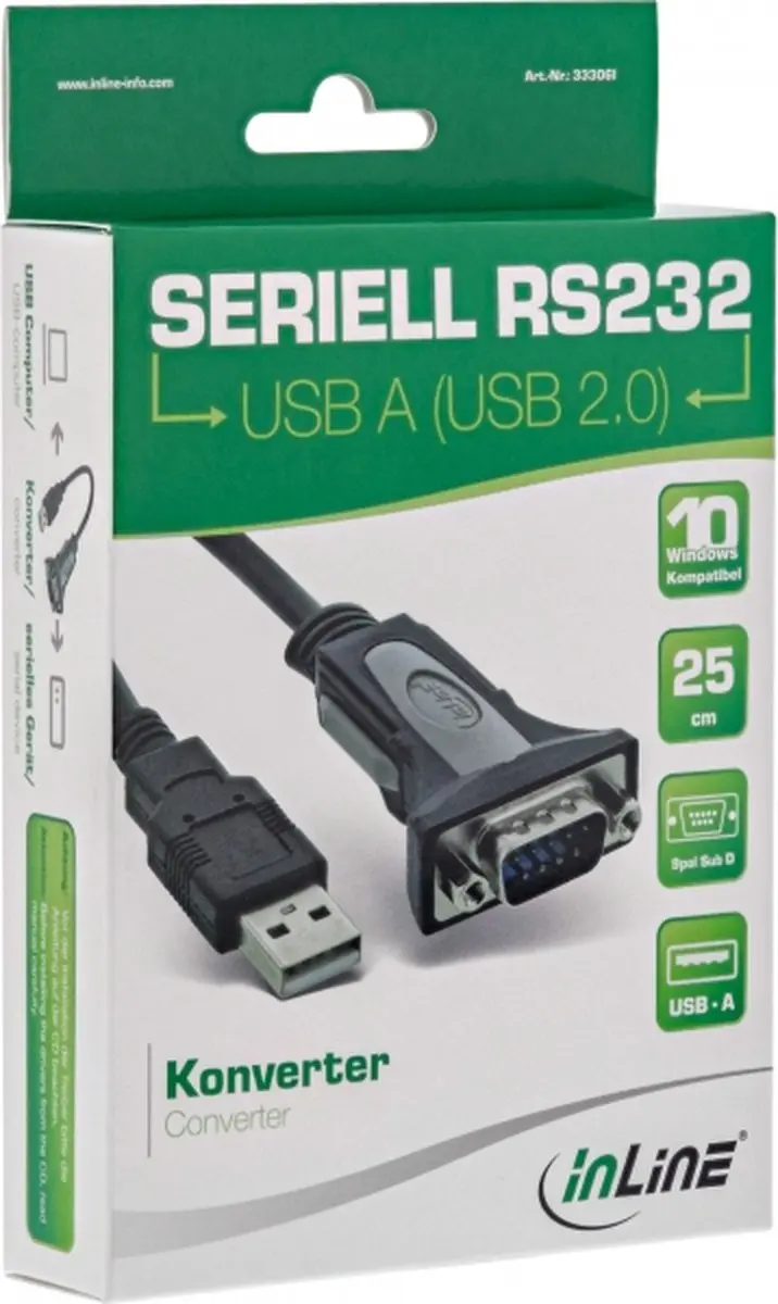InLine USB 2.0 naar Seriële Adapterkabel 33306I - USB A naar 9-pin Sub-D Male - 0,25m - Zwart