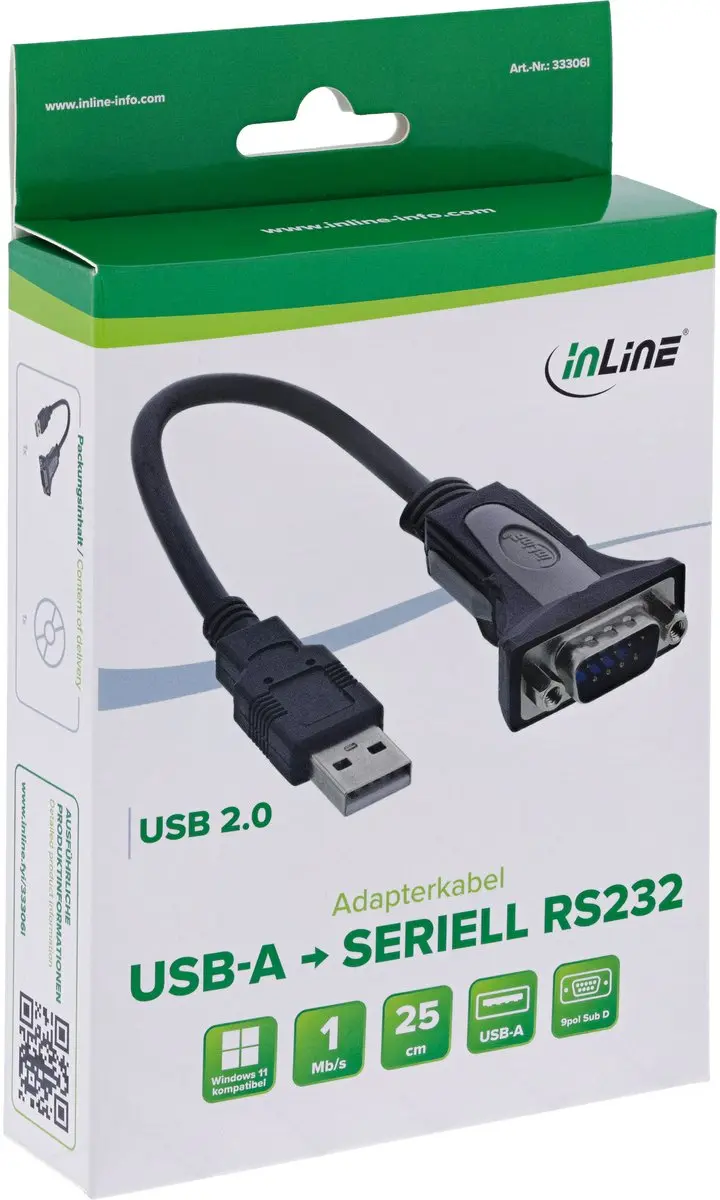InLine USB 2.0 naar Seriële Adapterkabel 33306I