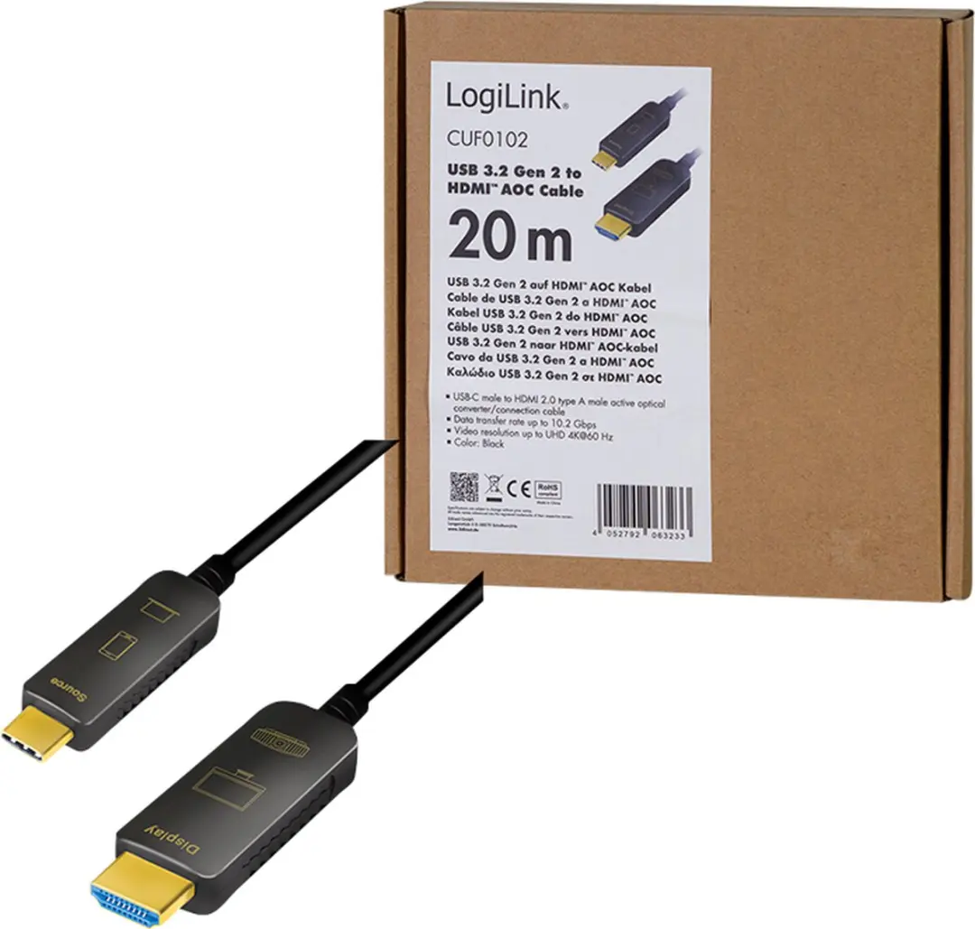 Logilink CUF0102 USB Type-C naar HDMI Kabel 20m - Zwart