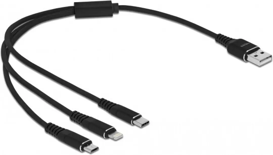 Delock USB 3-in-1 Opladerkabel 30cm - Type-A/Lightning/Micro-USB/USB-C - Zwart