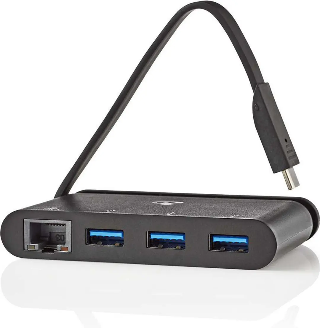 Nedis TCARF210BK USB Multi-Port Adapter - USB-C naar RJ45 & 3x USB-A - Zwart