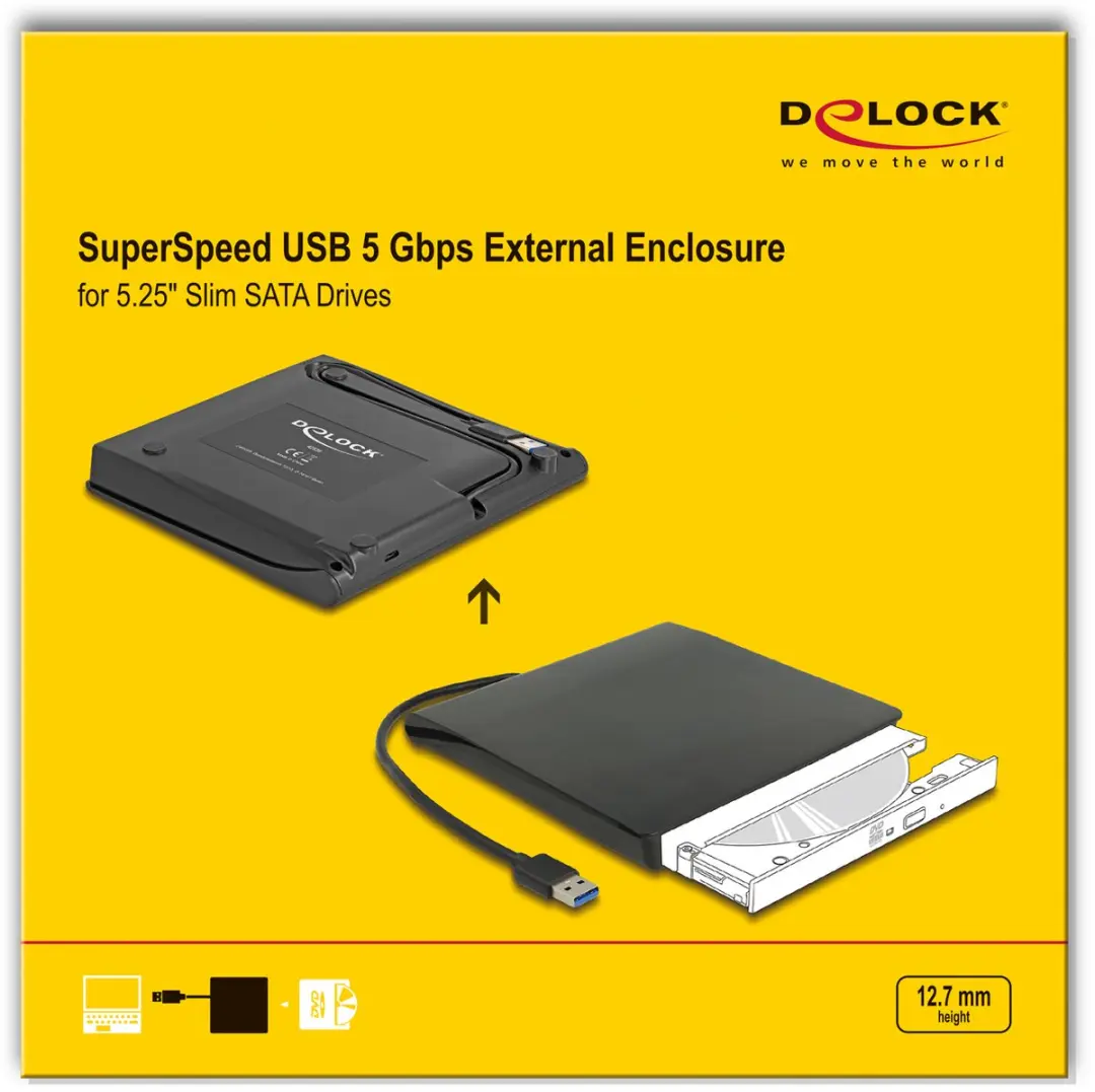 Delock 5.25" SATA Behuizing - SuperSpeed USB 5Gbps - Zwart