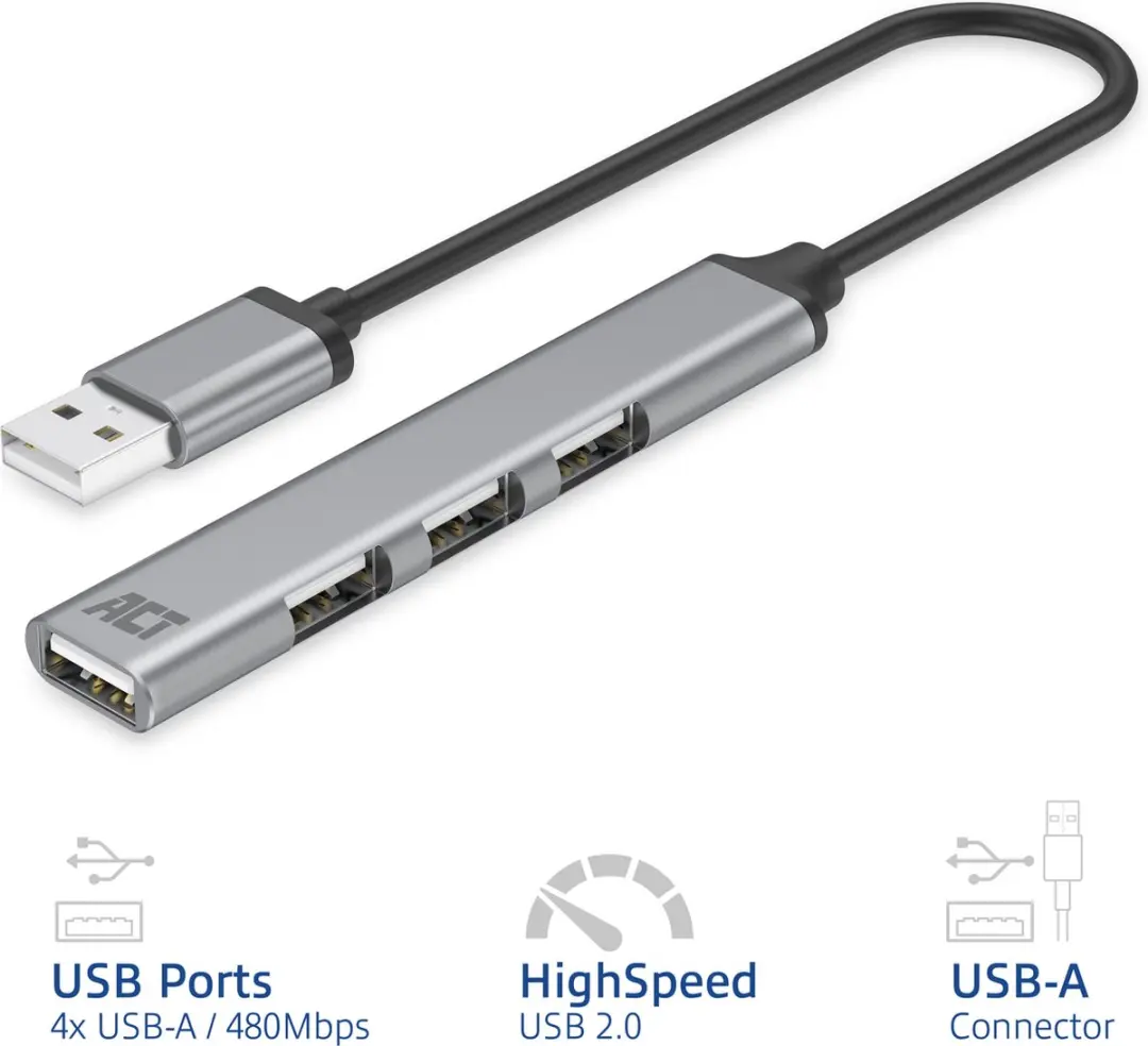 ACT USB-A Hub AC6225 4 Poorten - Grijs