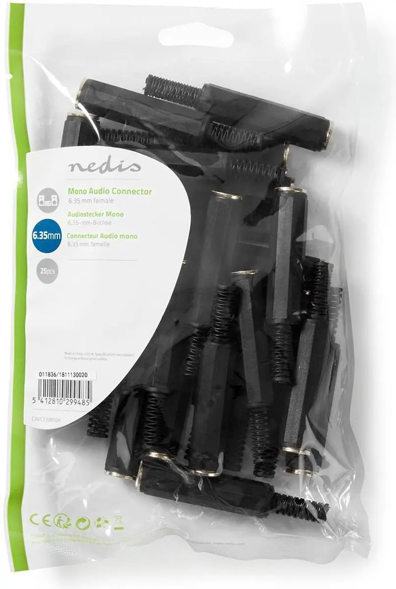 Nedis 6,35mm Audioconnector Female - Vernikkeld - 25 Stuks