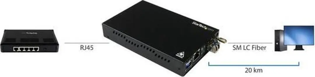 Startech ET91000SM20 Gigabit Ethernet Glasvezelmedia Converter - 20 km - Zwart