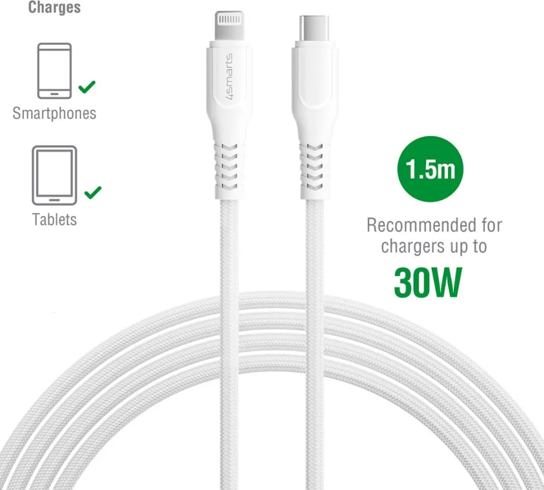 4Smarts 465592 Lightning-kabel 1,5m - Zilver/Wit
