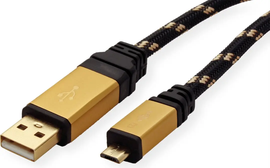 Roline Gold USB 2.0 Kabel A-MicroB 0,8m - Zwart/Goud