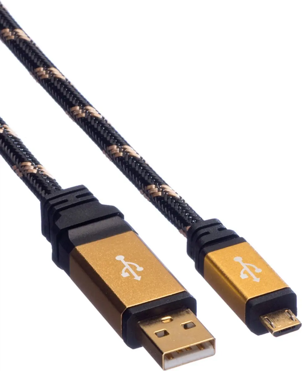 Roline Gold USB 2.0 Kabel A-MicroB 0,8m - Zwart/Goud