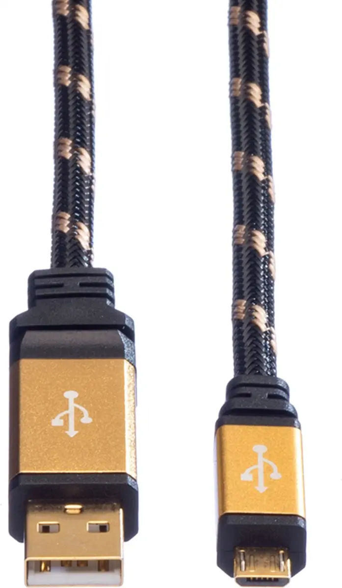 Roline Gold USB 2.0 Kabel A-MicroB 0,8m - Zwart/Goud