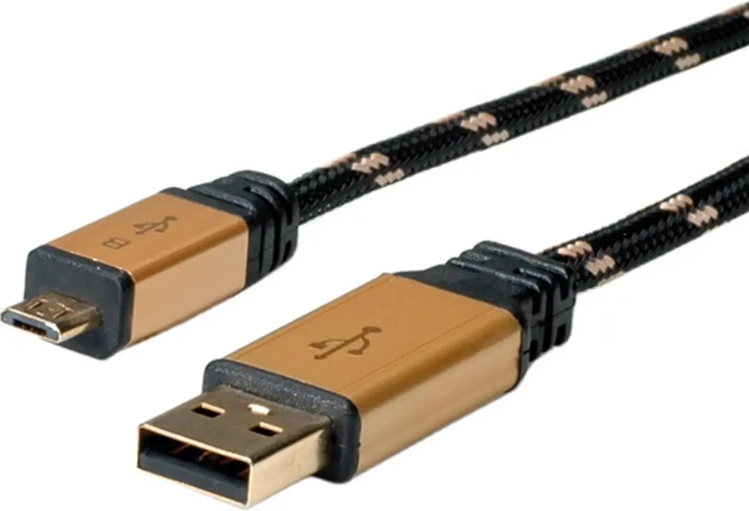 Roline Gold USB 2.0 Kabel A-MicroB 0,8m - Zwart/Goud