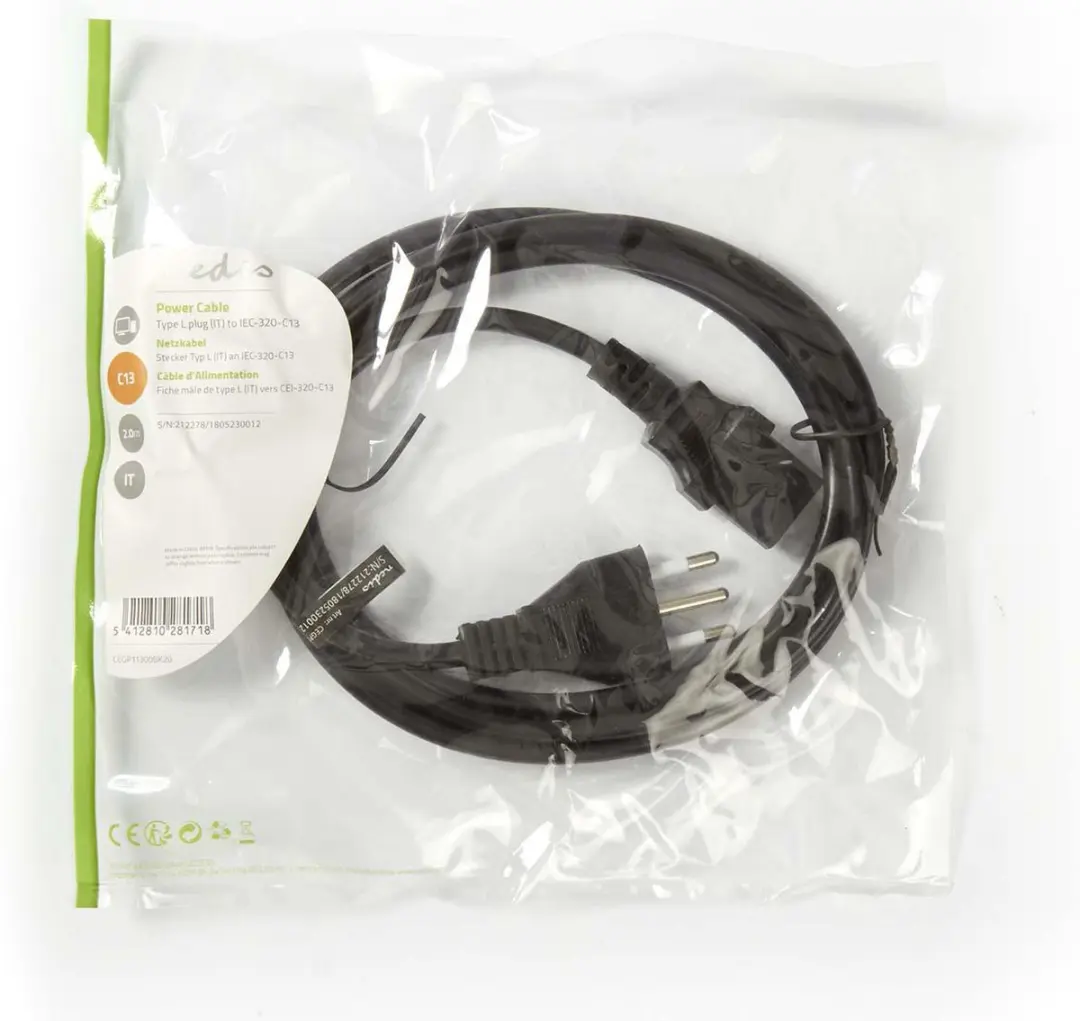 Nedis Stroomkabel IEC-320-C13 Italië Male - 2.00m - Zwart